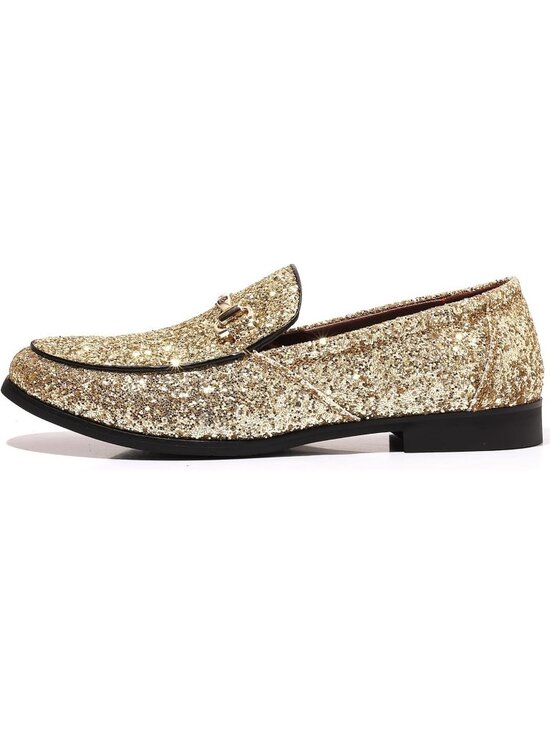 Men\'s Gold Rubber Sole Glitter Sequins Loafers Tuxedo Gold Buckle Luxury Shoes main image 5